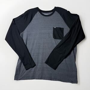 Hurley Long Sleeve Crew Neck Front Pocket Pullover Gray T Shirt XL Raglan